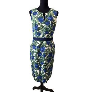 MILLY of New York Women's Blue Green Floral Sleeveless Sheath Dress Size 8